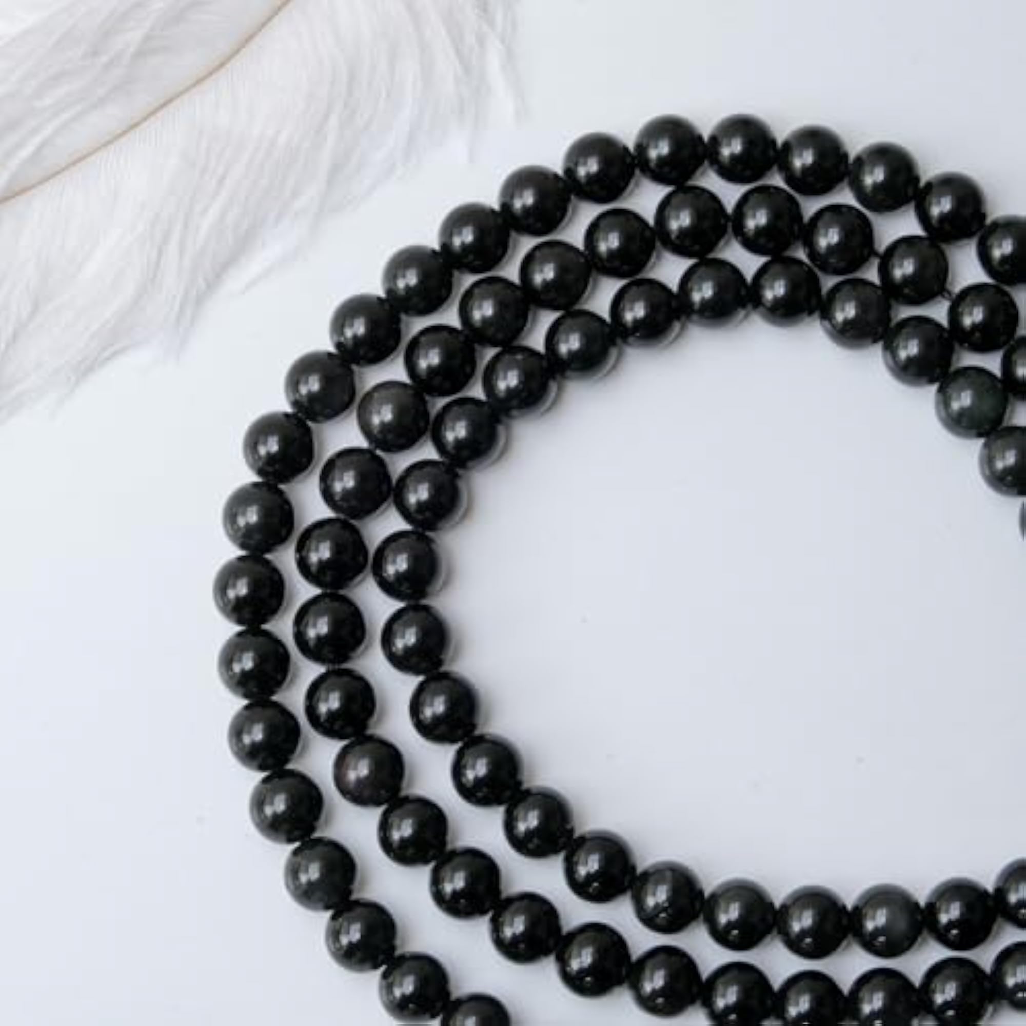 Natural Obsidian Healing Crystal Mala, 34 Inch, 108 Beads